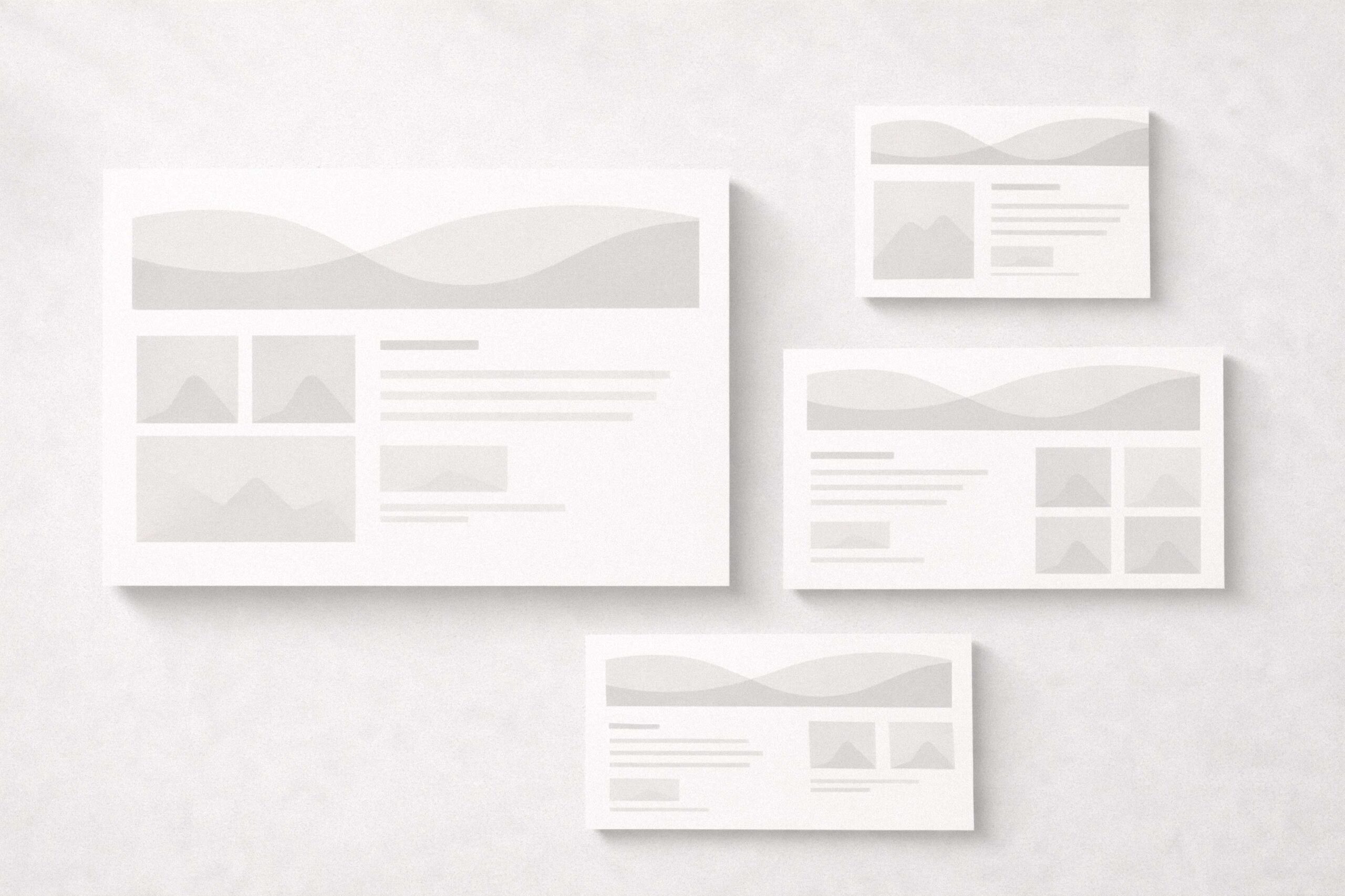 Structured grid of campaign variations demonstrating iterative creative development in a monochrome editorial layout.