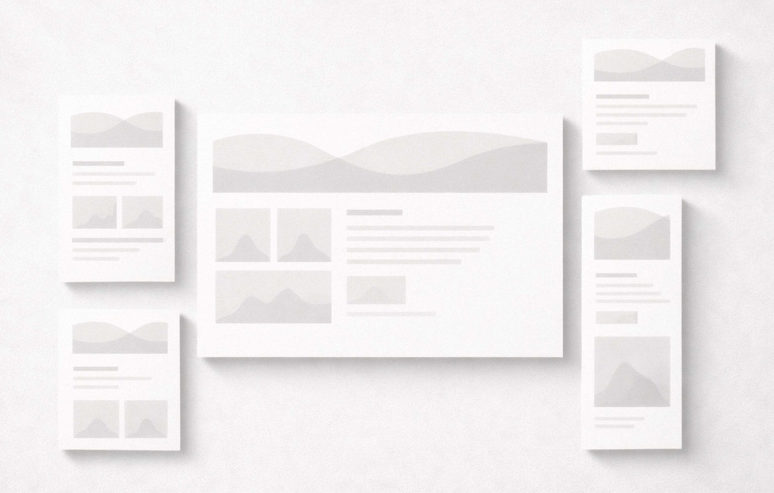 Modular campaign content panels integrated into a wider structured creative system in a neutral architectural layout.