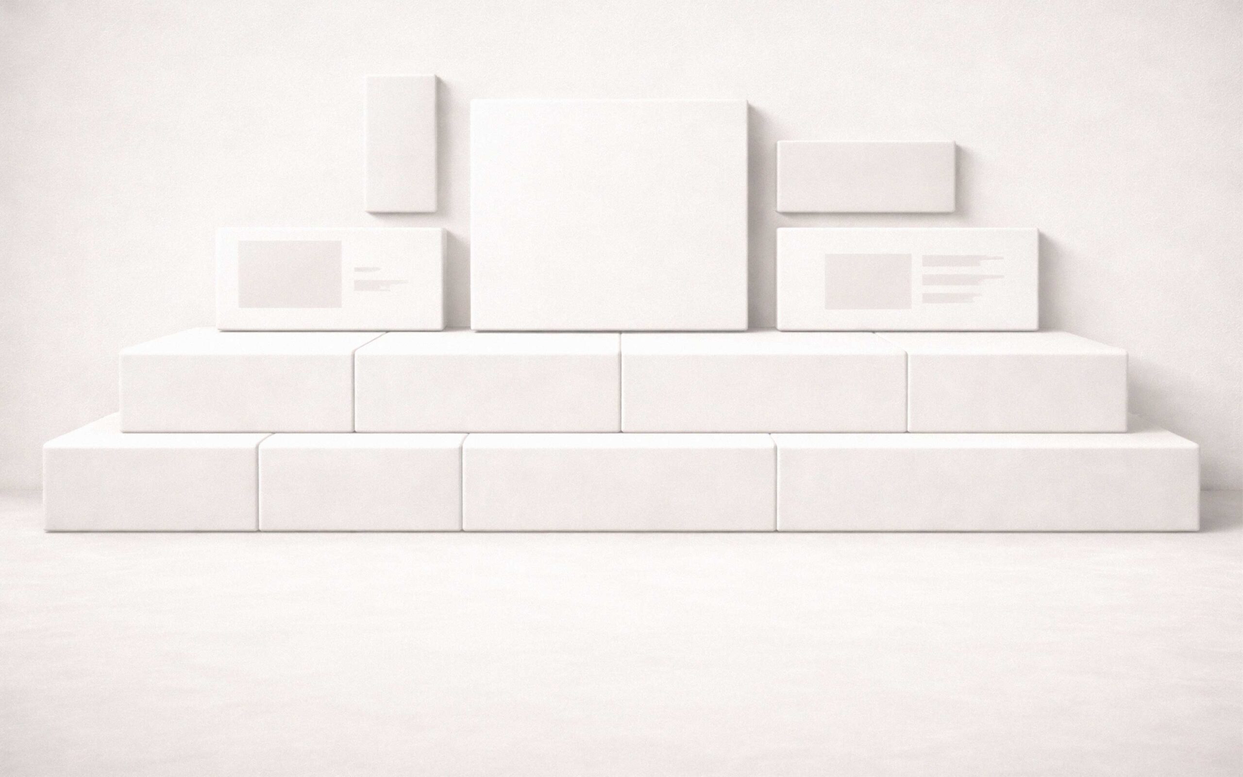 Abstract architectural composition representing human judgement guiding AI systems within structured creative workflows