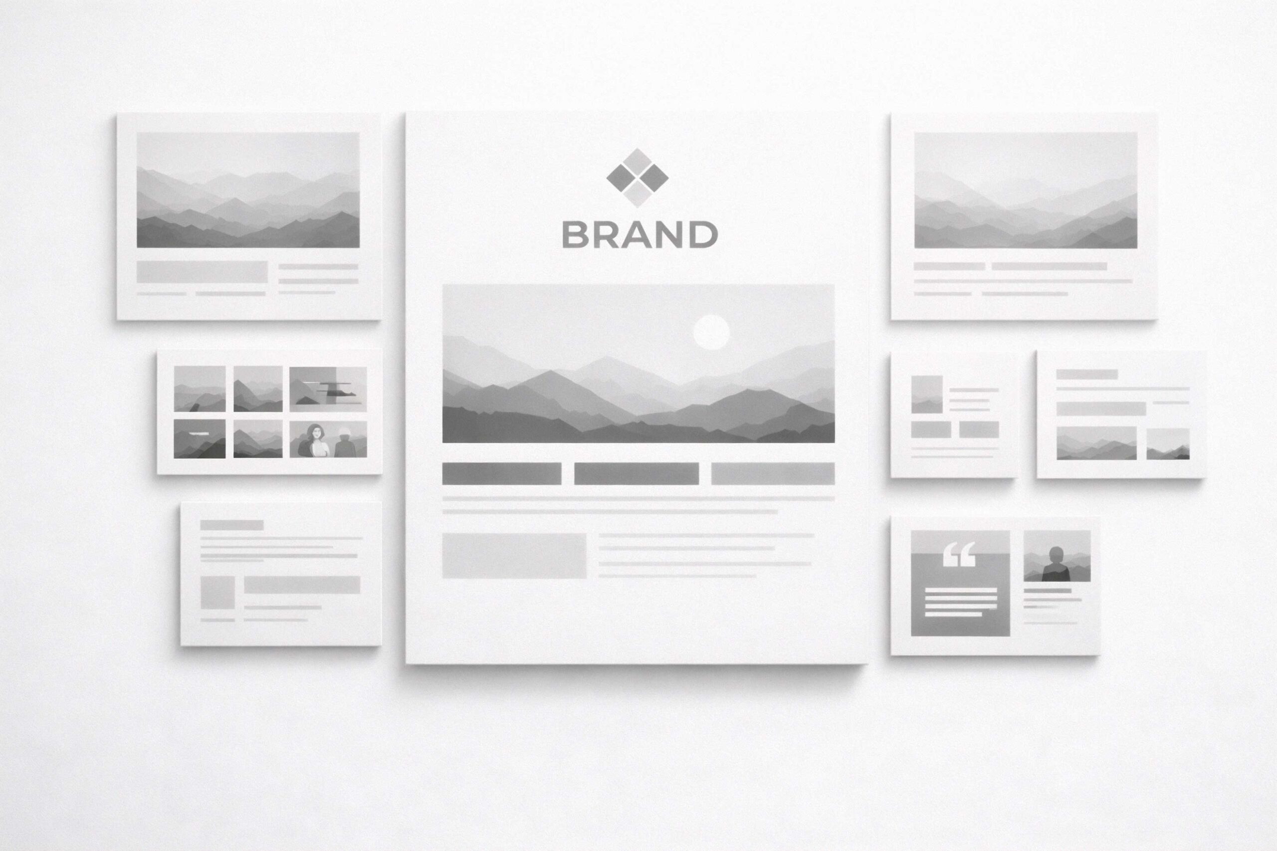 Modular creative outputs demonstrating reusable system across multiple formats