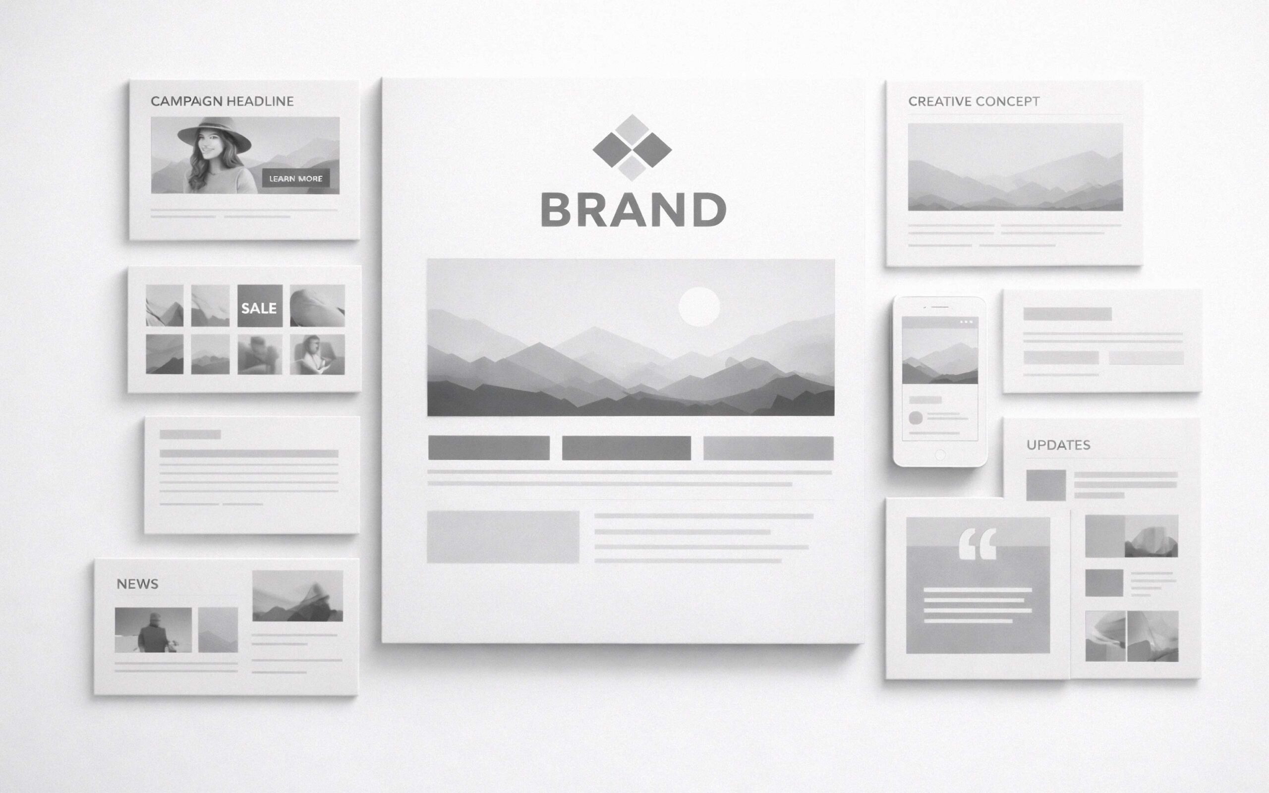 Scalable creative system composed of structured modular outputs arranged around a central framework